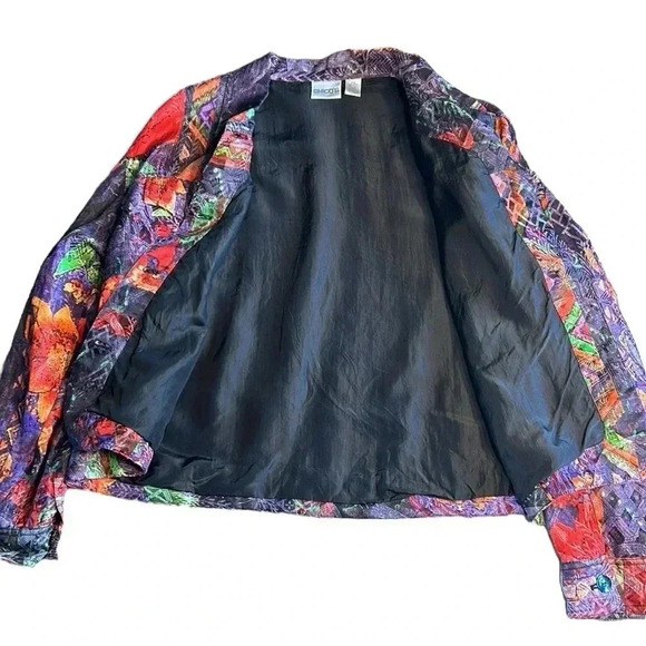 Chico s blazer , women size 2 . Linen ,silk , multi colored abstract,boxy,button - Picture 6 of 16